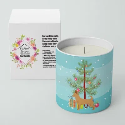 Caroline's Treasures Tan Chion Christmas Tree 10 oz Decorative Soy Candle In Blue;green