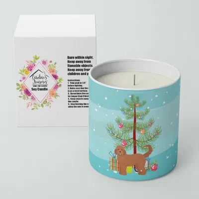 Caroline's Treasures Tan Goldendoodle Christmas Tree 10 oz Decorative Soy Candle In Brown;blue;green