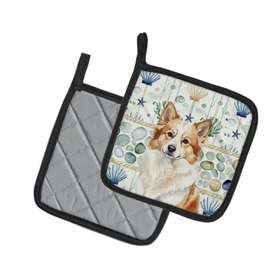 Caroline's Treasures Tan Icelandic Sheepdog Coastal Sea Glass Pair Of Pot Holders In Multicolor