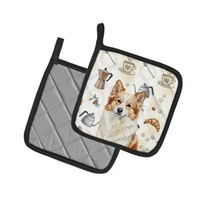 Caroline's Treasures Tan Icelandic Sheepdog Coffee Bar Pair Of Pot Holders In Multicolor