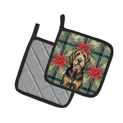 Caroline's Treasures Tan Otterhound Christmas Poinsettas Pair Of Pot Holders In Multi
