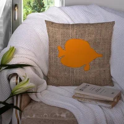 Caroline's Treasures Tang Fish Burlap Indoor/outdoor Throw Pillow In Orange