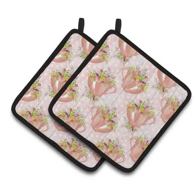 Caroline's Treasures Tea Cup And Flowers Potholder In Pink