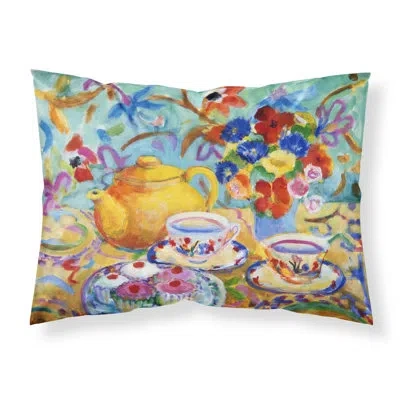 Caroline's Treasures Tea Floral Pillowcase In Teal
