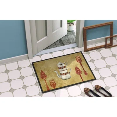 Caroline's Treasures Teapot Welcome Non-slip Indoor Door Mat In Beige