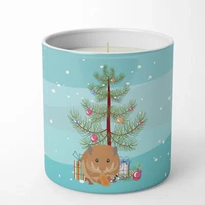 Caroline's Treasures Teddy Bear Hamster Merry Christmas 10 oz Decorative Soy Candle In Blue;green