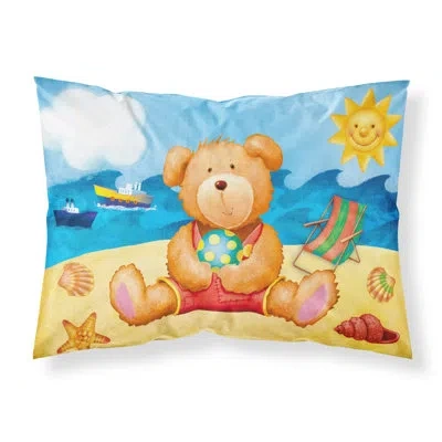 Caroline's Treasures Teddy Bear On The Beach Pillowcase In Blue