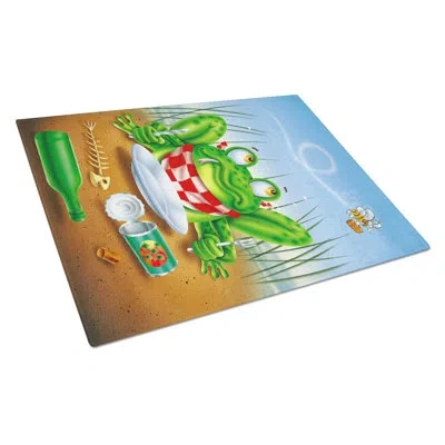 Caroline's Treasures Tempered Glass Frog Happy Plate Cutting Board