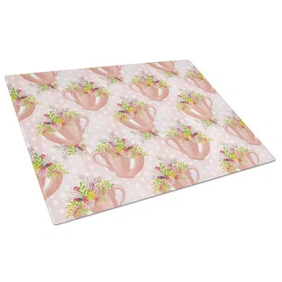 Caroline's Treasures Tempered Glass Tea Cup And Flowers Cutting Board