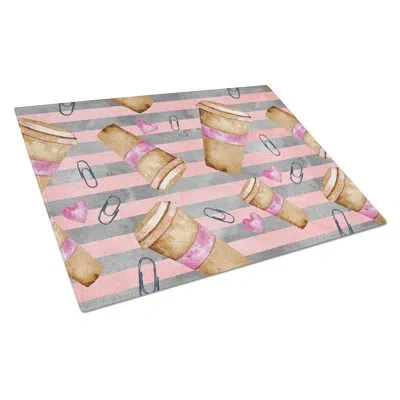 Caroline's Treasures Tempered Glass Watercolor Coffee And Paper Clips Cutting Board