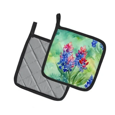 Caroline's Treasures Texas Bluebonnets In Watercolor Pair Of Pot Holders In Multicolor