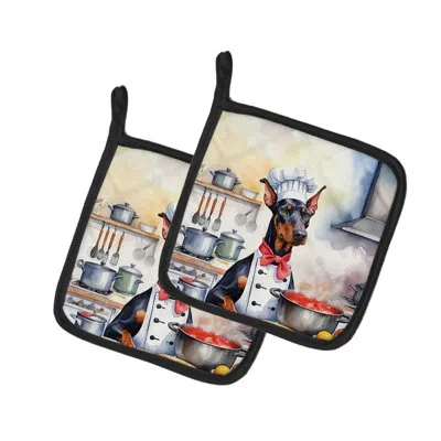 Caroline's Treasures The Dog Chef Polyester Potholder Set In Multicolor