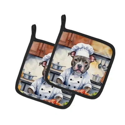 Caroline's Treasures The Dog Chef Polyester Potholder Set In Multicolor