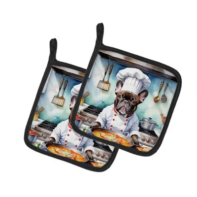 Caroline's Treasures The Dog Chef Polyester Potholder Set In Multicolor