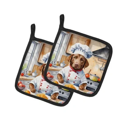 Caroline's Treasures The Dog Chef Polyester Potholder Set In Multicolor
