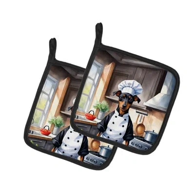 Caroline's Treasures The Dog Chef Polyester Potholder Set In Multicolor