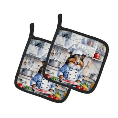Caroline's Treasures The Dog Chef Polyester Potholder Set In Multicolor