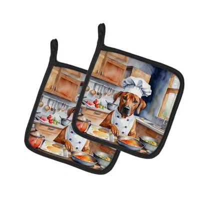 Caroline's Treasures The Dog Chef Polyester Potholder Set In Multicolor