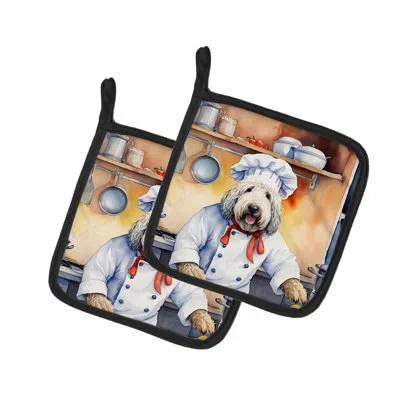 Caroline's Treasures The Dog Chef Polyester Potholder Set In Multicolor