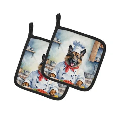 Caroline's Treasures The Dog Chef Polyester Potholder Set In Multicolor