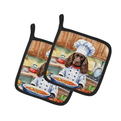 Caroline's Treasures The Dog Chef Polyester Potholder Set In Multicolor