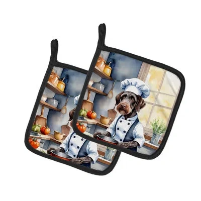 Caroline's Treasures The Dog Chef Polyester Potholder Set In Multicolor