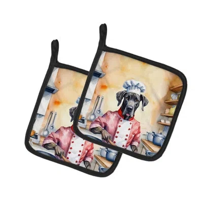 Caroline's Treasures The Dog Chef Polyester Potholder Set In Multicolor