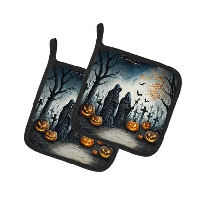 Caroline's Treasures The Grim Reaper Spooky Halloween Pair Of Pot Holders In Multicolor