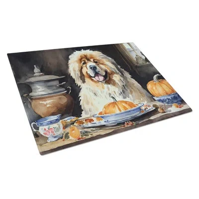 Caroline's Treasures Tibetan Mastiff Fall Kitchen Pumpkins Glass Cutting Board Large