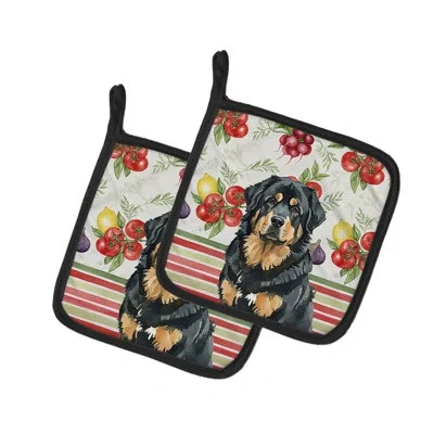 Caroline's Treasures Tibetan Mastiff Vegetables Pair Of Pot Holders In Black,tan