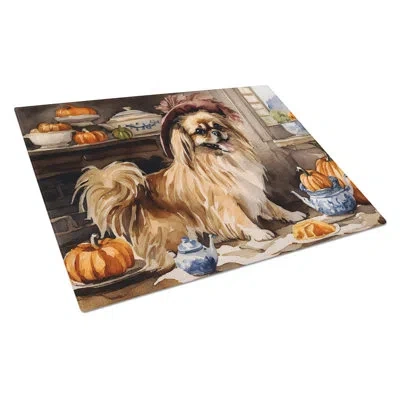 Caroline's Treasures Tibetan Spaniel Fall Kitchen Pumpkins Glass Cutting Board Large