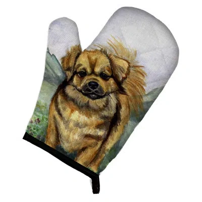 Caroline's Treasures Tibetan Spaniel Oven Mitt In Brown;white