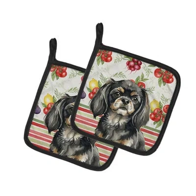 Caroline's Treasures Tibetan Spaniel Vegetables Pair Of Pot Holders In Black,tan