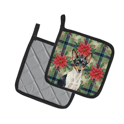 Caroline's Treasures Toy Fox Terrier Christmas Poinsettas Pair Of Pot Holders In Multicolor