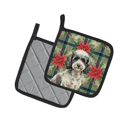 Caroline's Treasures Toy Parti Poodle Christmas Poinsettas Pair Of Pot Holders In Multicolor