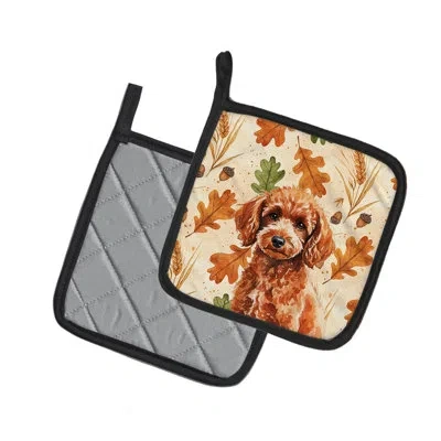 Caroline's Treasures Toy Red Poodle Heirloom Fall Pair Of Pot Holders In Multicolor