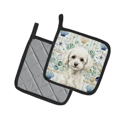 Caroline's Treasures Toy White Poodle Coastal Sea Glass Pair Of Pot Holders In Multicolor