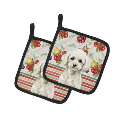 Caroline's Treasures Toy White Poodle Vegetables Pair Of Pot Holders In Multicolor