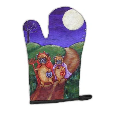 Caroline's Treasures Trick Or Treat Pug Oven Mitt In Blue;brown;green