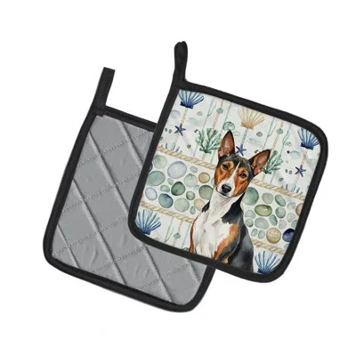 Caroline's Treasures Tricolor And White Basenji Coastal Sea Glass Pair Of Pot Holders In Multicolor