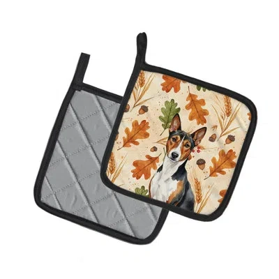 Caroline's Treasures Tricolor And White Basenji Heirloom Fall Pair Of Pot Holders In Multicolor
