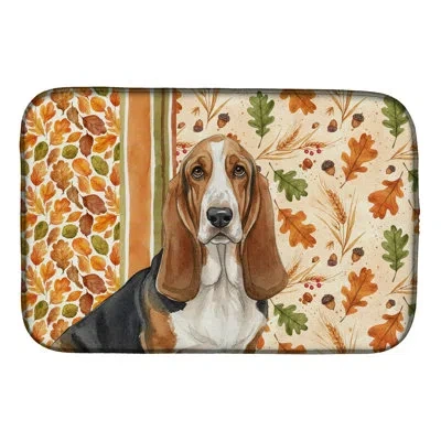Caroline's Treasures Tricolor And White Basset Hound Heirloom Fall Dish Drying Mat In Natural