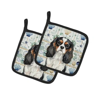 Caroline's Treasures Tricolor Cavalier Spaniel Coastal Sea Glass Pair Of Pot Holders In Multicolor