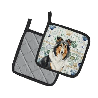 Caroline's Treasures Tricolor Collie Coastal Sea Glass Pair Of Pot Holders In Multicolor