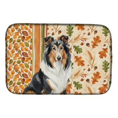 Caroline's Treasures Tricolor Collie Heirloom Fall Dish Drying Mat In Natural