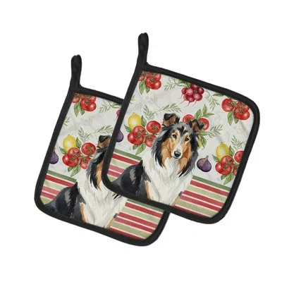 Caroline's Treasures Tricolor Collie Vegetables Pair Of Pot Holders