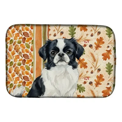 Caroline's Treasures Tricolor Japanese Chin Heirloom Fall Dish Drying Mat In Black,white