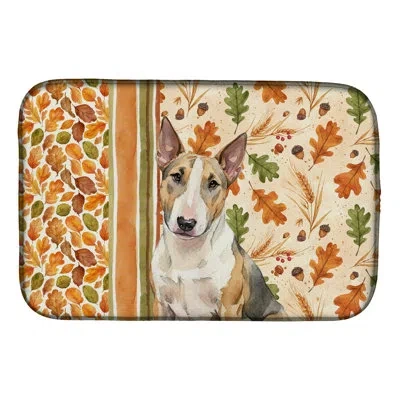Caroline's Treasures Tricolor Miniature Bull Terrier Heirloom Fall Dish Drying Mat In Natural