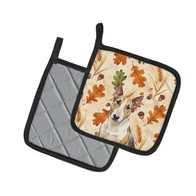Caroline's Treasures Tricolor Miniature Bull Terrier Heirloom Fall Pair Of Pot Holders In Multicolor