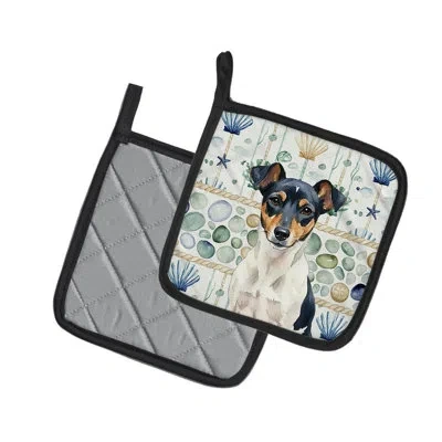 Caroline's Treasures Tricolor Rat Terrier Coastal Sea Glass Pair Of Pot Holders In Multicolor
